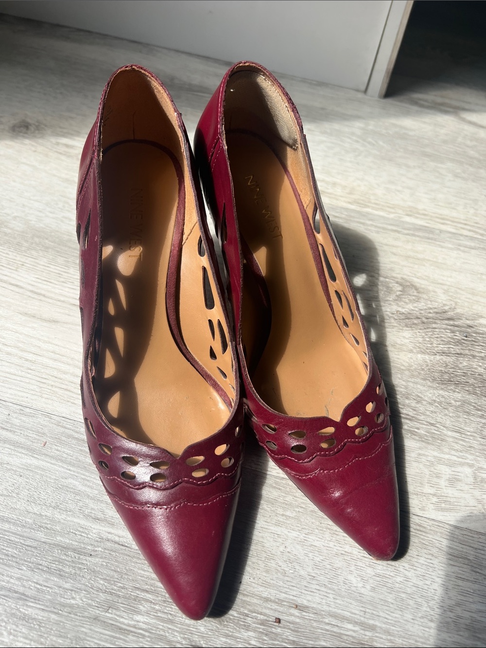 Nine West Women's Wine Pointed Toe Heels with Laser-Cut Detail